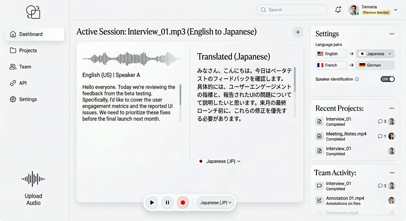 Demo de traducción de voz a texto con IA de TurboVoice
